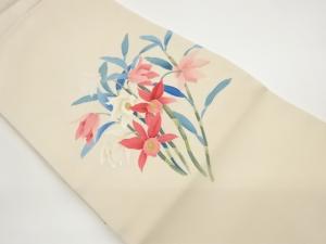 作家物　塩瀬手描き花葉模様名古屋帯